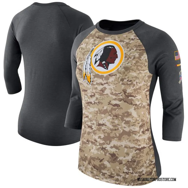 Camo Women's Washington Commanders Legend /Charcoal Salute to Service 2017 Three-Quarter Raglan Sleeve T-Shirt