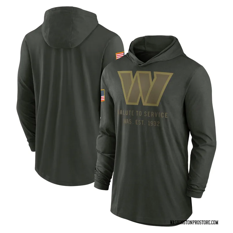 Green Men's Washington Commanders Forest 2025 Salute to Service Sideline Lightweight Long Sleeve Hooded Pullover T-Shirt
